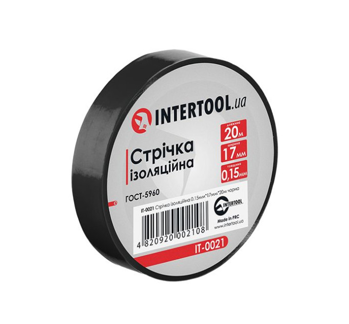 Стрічка ізоляційна 0.15 мм * 17 мм * 20 м, чорна (уп. 10 шт) INTERTOOL IT-0021