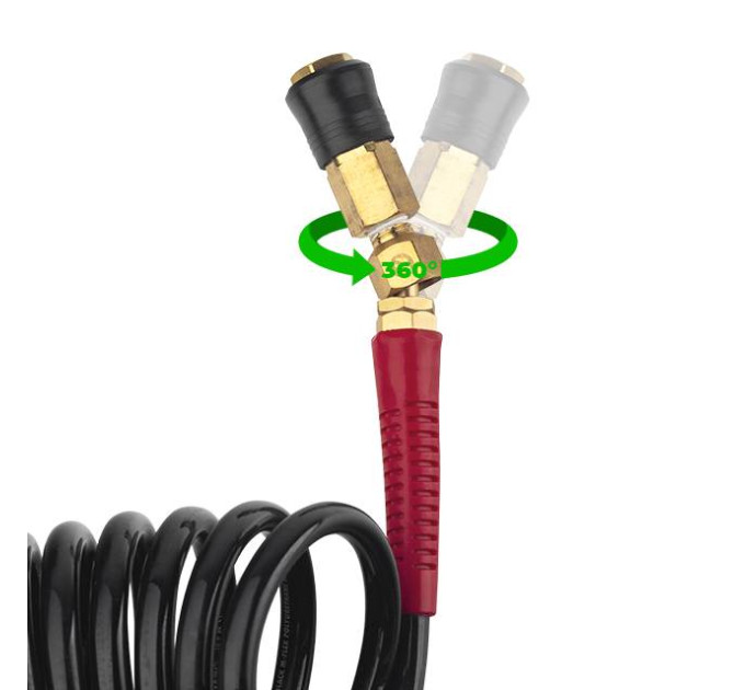 Шланг BLACK M-Flex STORM, 10 м, 6,5*10 мм, спиральный полиуретановый с поворотным шарниром, латунными быстроразъемными соединениями INTERTOOL PT-1793