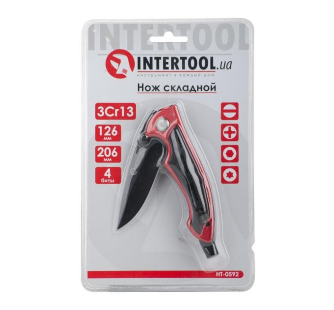 Ніж складаний, ручка алюміній + пластик, 4 викруткові насадки INTERTOOL HT-0592
