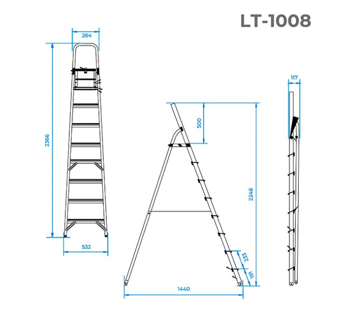 Лента из алюминия, 8 сход., высота до платформы 1,72 м INTERTOOL LT-1008