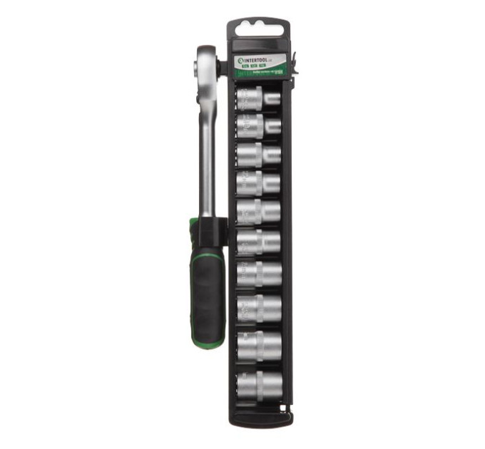 Набор головок 8-19 мм, 1/2", рукоятка с храповым механизмом, 10 ед. INTERTOOL ET-6013