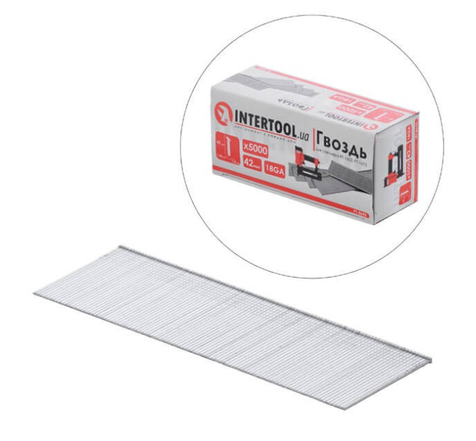 Цвях для степлера PT-1603, PT-1612, 42 мм (18GA), 5000 од. INTERTOOL PT-8642