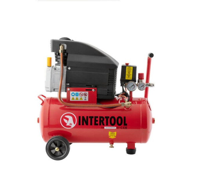 Компрессор 24 л, 1,5 кВт, 220 В, 8 атм, 206 л/мин INTERTOOL PT-0010