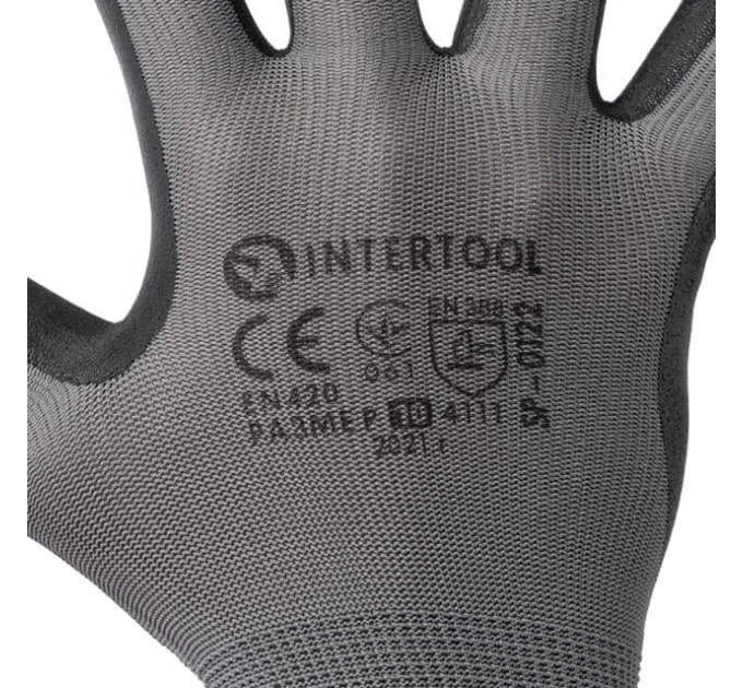 Перчатка трикотажная серая, нитриловое черное покрытие ладони, 10" INTERTOOL SP-0122