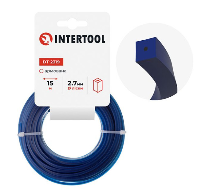 Леска для триммера "квадрат" армированная, 2,7 мм*15 м INTERTOOL DT-2319