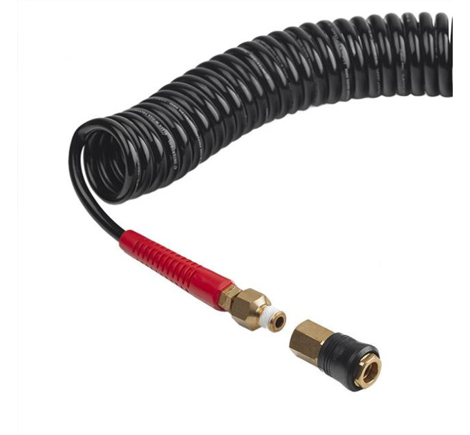 Шланг BLACK M-Flex STORM, 20 м, 5,5*8 мм, спиральный полиуретановый с поворотным шарниром, латунными быстроразъемными соединениями INTERTOOL PT-1792