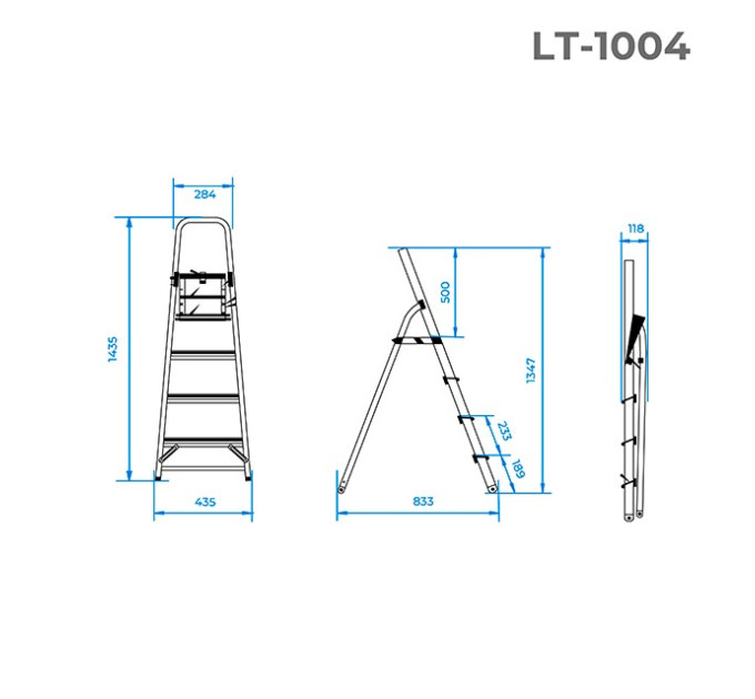 Стремянка из алюминия, 4 ступеньки, высота до платформы 0,8 м INTERTOOL LT-1004