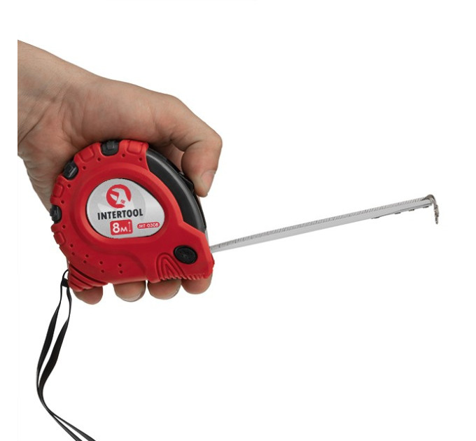Рулетка с фиксатором 8 м "Супер Магнит", blister INTERTOOL MT-0308
