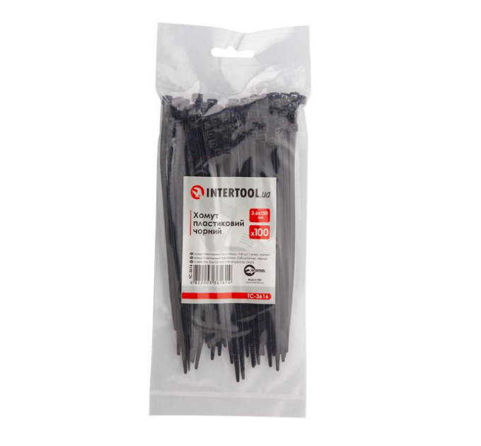 Хомут пластиковый 3,6*150 мм, черный, 100 ед. INTERTOOL TC-3616