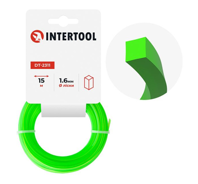 Леска для триммера "квадрат", 1,6 мм*15 м INTERTOOL DT-2311