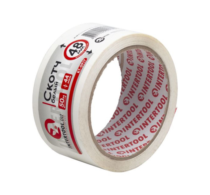 Скотч белый 50м, 48мм, 44мкм INTERTOOL KT-0917
