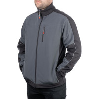 Куртка SOFTSHELL, темная серо-черная, трехслойная, ткань стрейч 300GSM 100D, с водо- и ветрозащитой, S INTERTOOL SP-3131