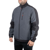 Куртка SOFTSHELL, темная серо-черная, трехслойная, ткань стрейч 300GSM 100D, с водо- и ветрозащитой, XXXL INTERTOOL SP-3136