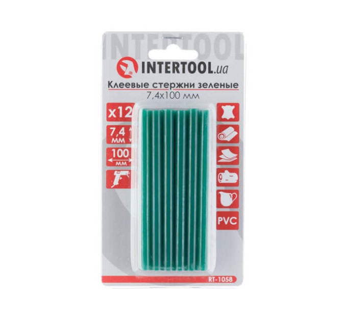комплект стержней клеевых зеленых 7,4*100 мм, 12 ед. INTERTOOL RT-1058
