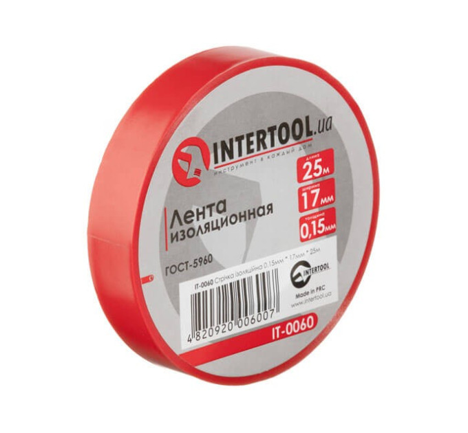 Стрічка ізоляційна 25 м, 17*0.15 мм, червона INTERTOOL IT-0060