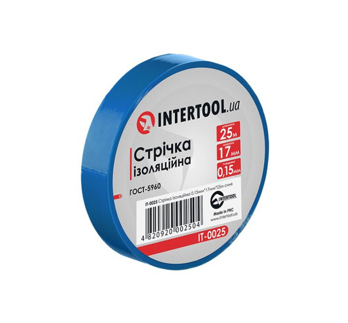 Стрічка ізоляційна 25 м, 17*0,15 мм, синя INTERTOOL IT-0025