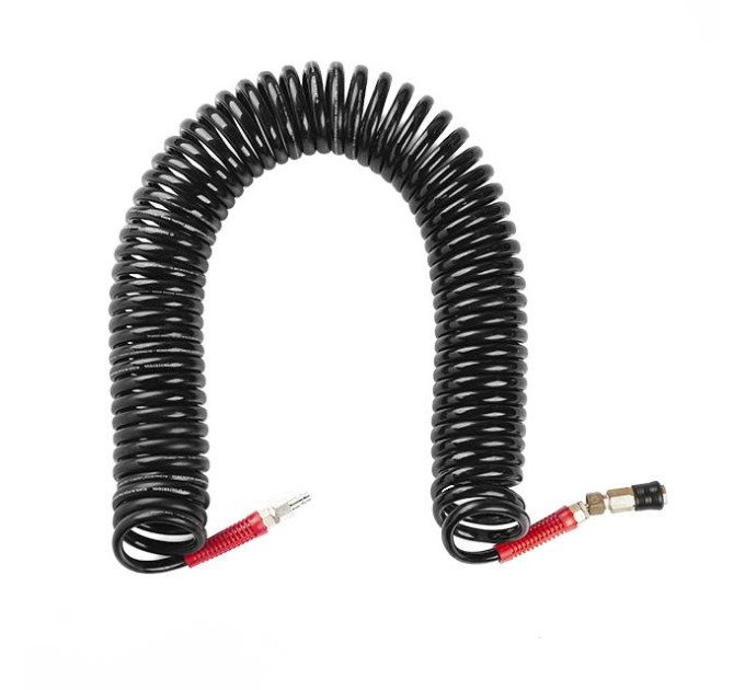 Шланг BLACK M-Flex STORM, 15 м, 8*12 мм, спиральный полиуретановый с поворотным шарниром, латунными быстроразъемными соединениями INTERTOOL PT-1797