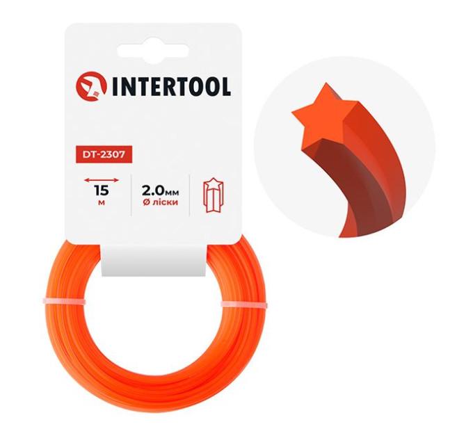 Леска для триммера "звезда", 2,0 мм*15 м INTERTOOL DT-2307