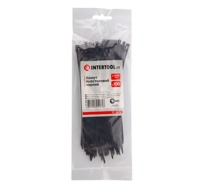 Хомут пластиковый 2,5*150 мм, черный, 100 ед. INTERTOOL TC-2516