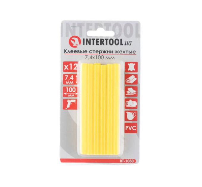 комплект стержней клеевых желтых 7,4*100 мм, 12 ед. INTERTOOL RT-1050