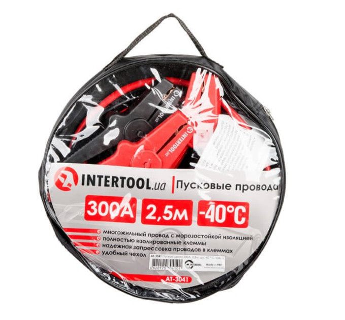 Пусковые провода 300 А, 2.5 м, до -40°C, чехол INTERTOOL AT-3041