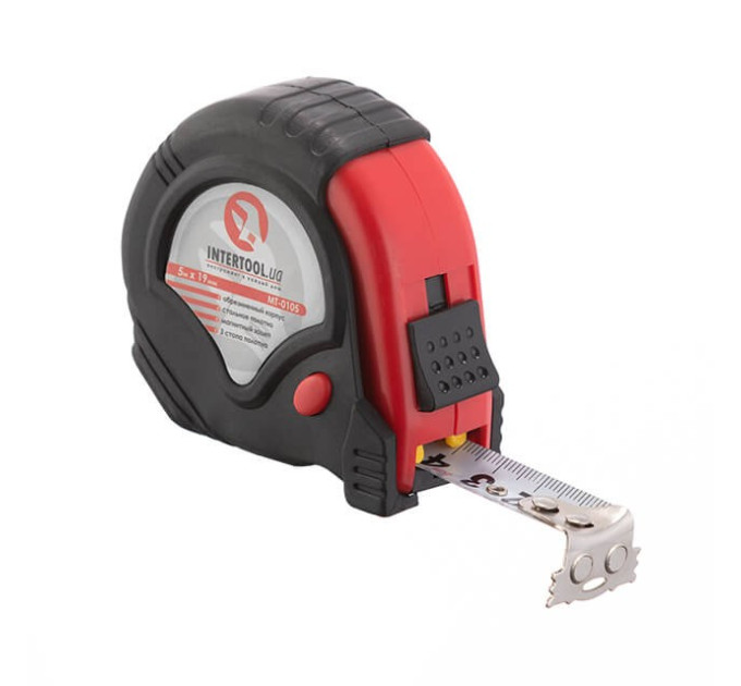 Рулетка з металевим полотном 5 м, три стопора полотна INTERTOOL MT-0105