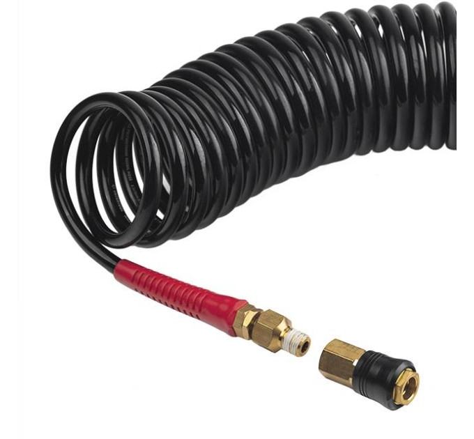 Шланг BLACK M-Flex STORM, 20 м, 6,5*10 мм, спиральный полиуретановый с поворотным шарниром, латунными быстроразъемными соединениями INTERTOOL PT-1795