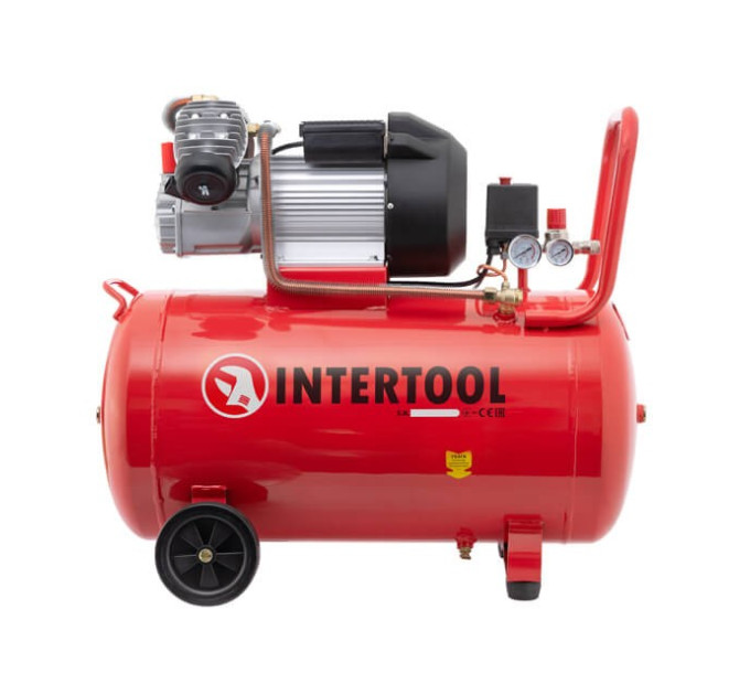 Компрессор 100 л, 3 кВт, 220 В, 10 атм, 420 л/мин, 2 цилиндра INTERTOOL PT-0008