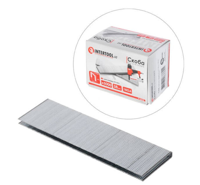 Скоба для степлера РТ-1612 38 мм (18GA), 5000 од. INTERTOOL PT-8338