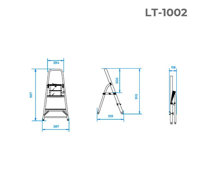Стремянка из алюминия 2 ступеньки, высота до платформы 0,4 м INTERTOOL LT-1002