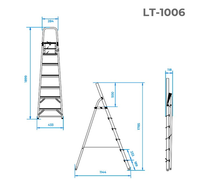 Стремянка из алюминия 6 ступеней, высота до платформы 1,28 м INTERTOOL LT-1006