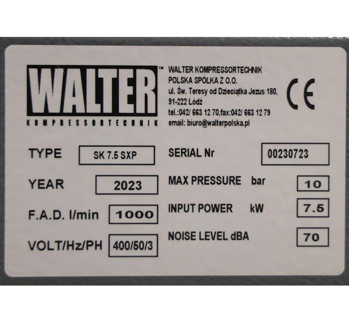 Винтовой компрессор с ременным приводом WALTER SK 7,5 SXP