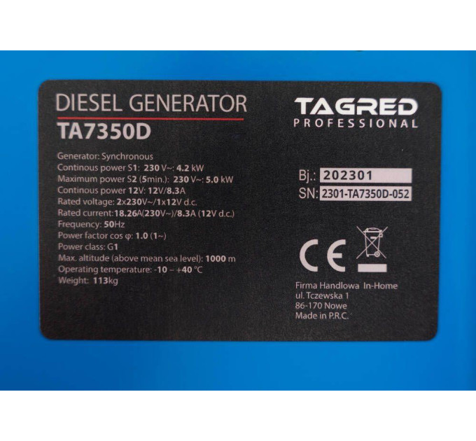 Дизельный генератор TAGRED TA7350D