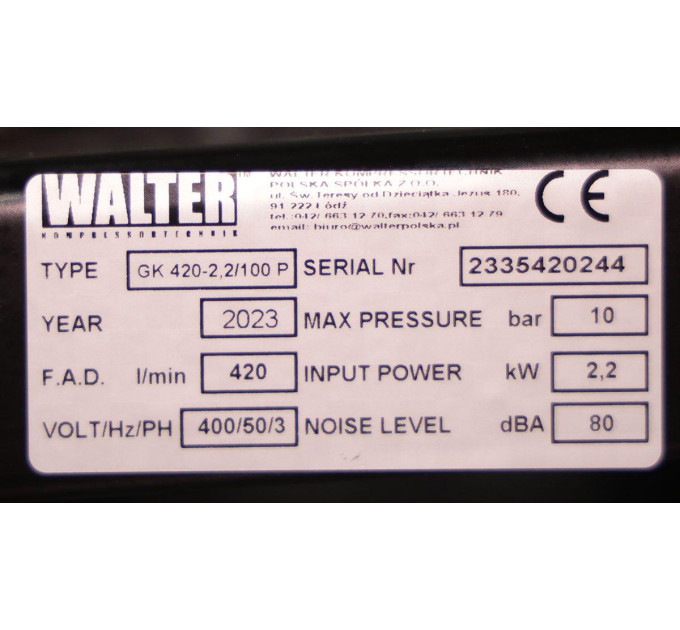 Компрессор поршневой WALTER GK 420-2,2/100 P