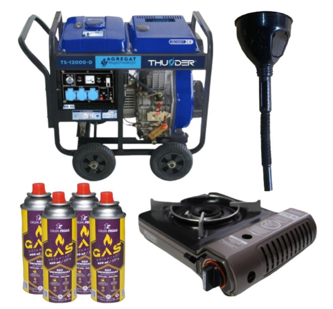 Дизельний генератор THUNDER TS-12000-D + газова плитка Orcamp CK-505 + 4 газових картриджа 400 мл