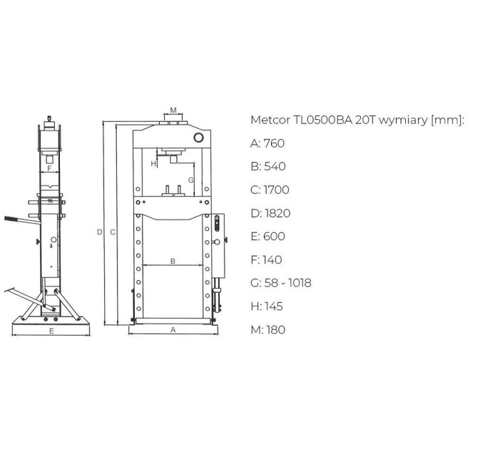 Пневматично-гідравлічний прес METCOR TL0500BA 20 т