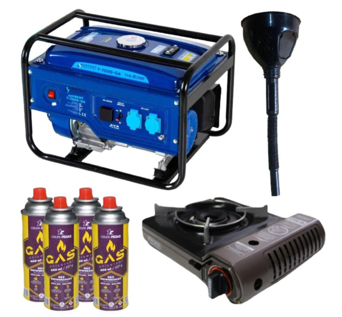 Бензиновый генератор THUNDER T-7000-GA + газовая плитка Orcamp CK-505 + 4 газовых картриджа 400 мл