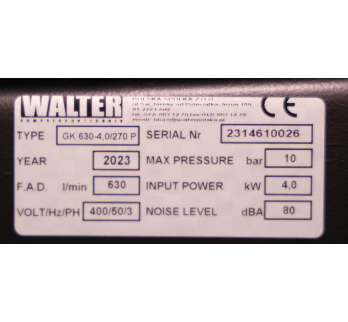 Компрессор поршневой WALTER GK 630-4,0/270 P