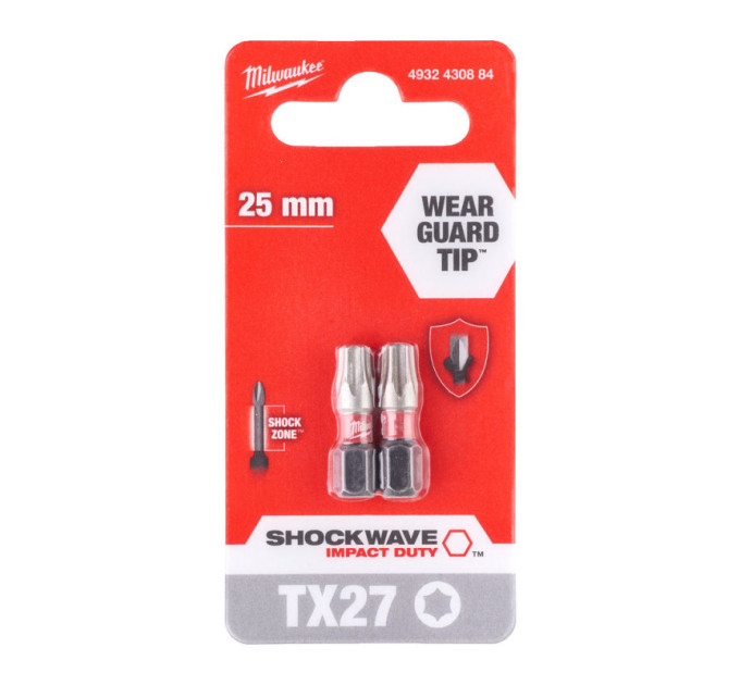 Бита SHOCKWAVE MILWAUKEE, TX27, 25мм, (2шт)
