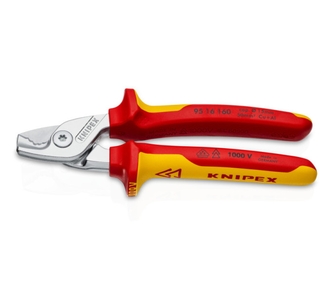 Ножницы для резки кабелей, Ø15мм / 50мм², 160мм VDE KNIPEX 95 16 160, хромированные