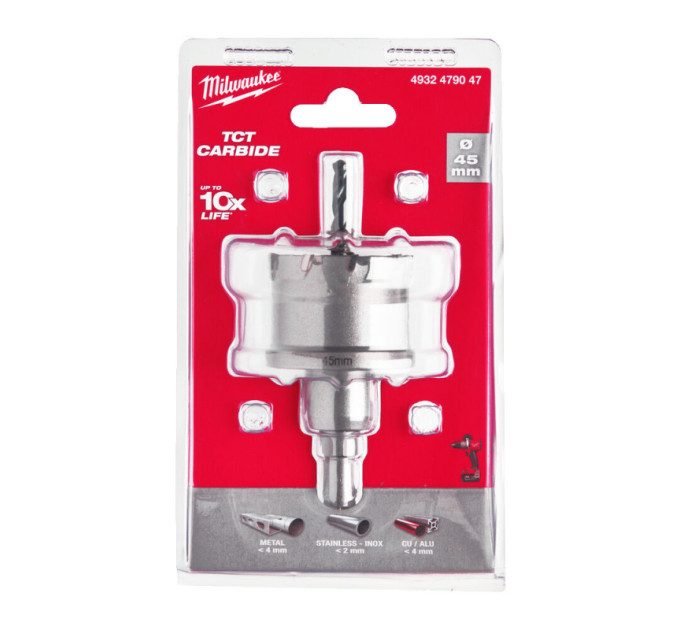Цельная коронка Holesaw TCT MILWAUKEE для стали/нержавеющей стали, Ø45мм