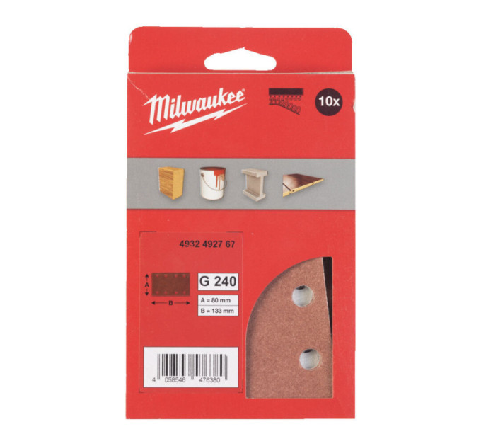Шлифовальные листы MILWAUKEE, 80x133мм HL, зерно 240, (10шт)