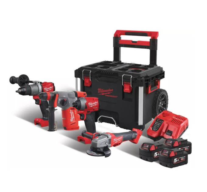 Набор инструментов акумуляторных MILWAUKEE, M18FPP4B-503P (ЗУ, 3х5Ач, M18 FPD2,FID2,CHX,CAG125XPDB)