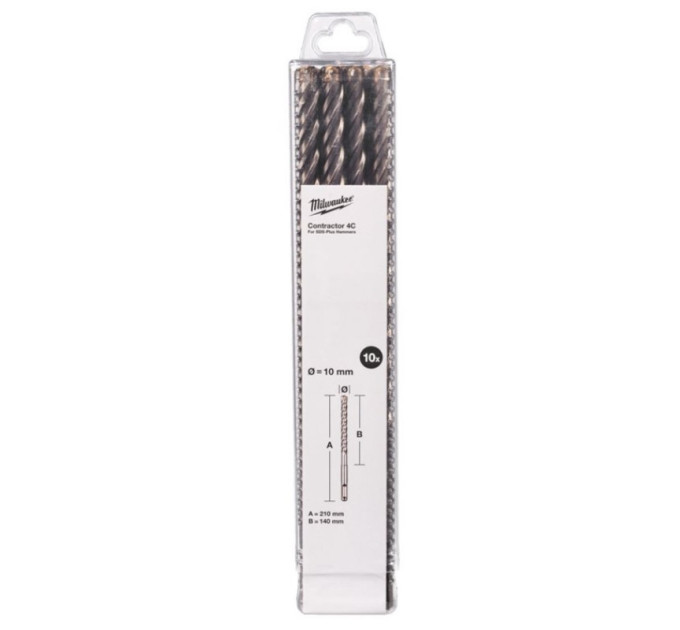 Бур SDS-PLUS 4C Contractor MILWAUKEE, Ø10х210мм, (10шт)