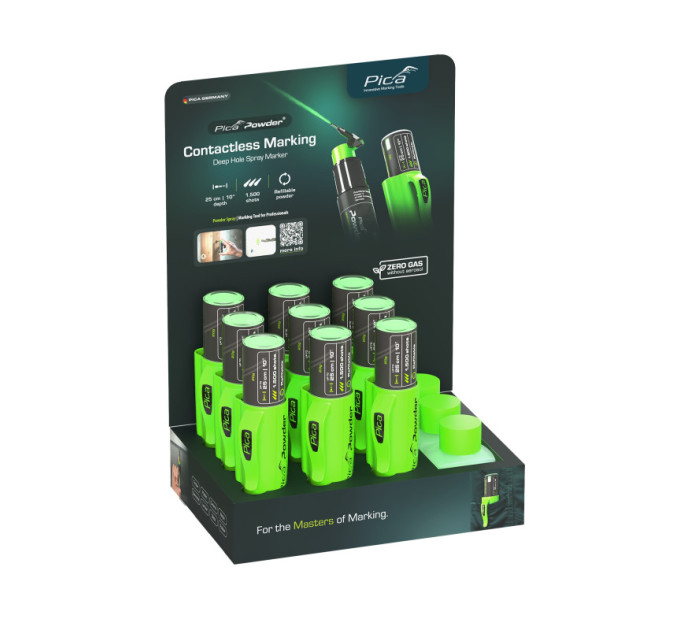 Дисплей маркер-спреев аерозольных меловых Pica Powder (9шт) + заправки (3шт)