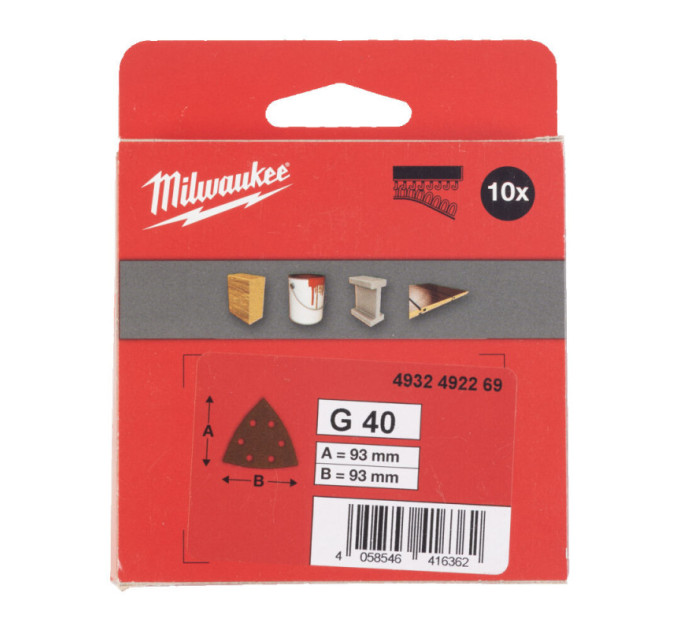 Шлифовальные листы MILWAUKEE, 93х93х93мм HL, зерно 40, (10шт)