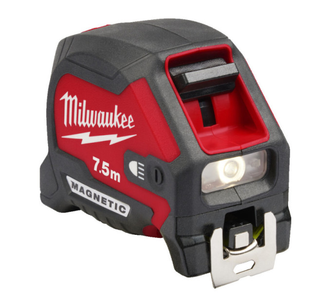 Рулетка магнітна MAGNETIC MILWAUKEE з LED підсвічуванням, 7,5м, (30мм)
