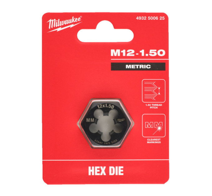 Плашка шестигранная MILWAUKEE, М12-1,50мм