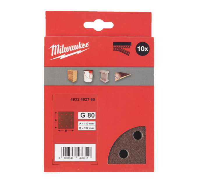 Шлифовальные листы MILWAUKEE, 115x107мм HL, зерно 80, (10шт)