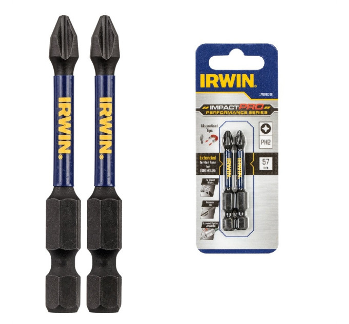 Бита IMPACT PRO 1/4"/57мм PH2 2шт, IRWIN